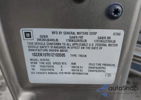 2001 Chevrolet Silverado 1500 Ls из США, поврежденный, VIN 1GCEK19T61Z103505